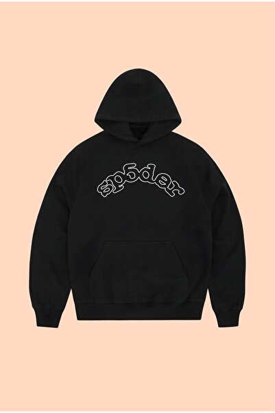 PURE POWER Curly Sp5Der Printed Unisex Oversize Black Cotton Hooded Printed S...