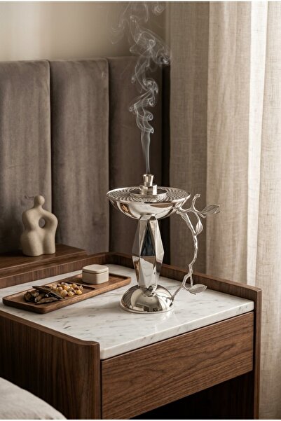 Generic مبخرة ديكورية فضي/زجاجي أسود 27 سم بتصميم فاخر وأنيق للاستخدام المنزل...