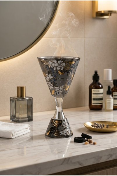 Generic مبخرة ديكورية رمادي غامق منقوش 20 سم بتصميم فاخر وأنيق للاستخدام المن...