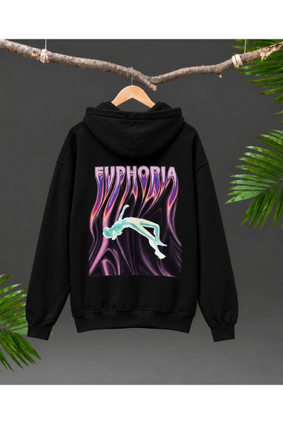 Nulivez سويت شيرت بقلنسوة كبير الحجم للجنسين من Euphoria باللونين الأسود والأبيض