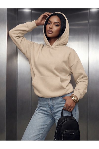 Mügerella EST.2026 Women's Cotton 3 Thread Oversize Hooded Sweatshirt with Kangaroo Pocket
