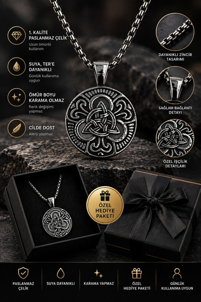 Oxford Sport Men's Celtic Necklace Stainless Steel Black Silver Color Special Design Necklace Gift