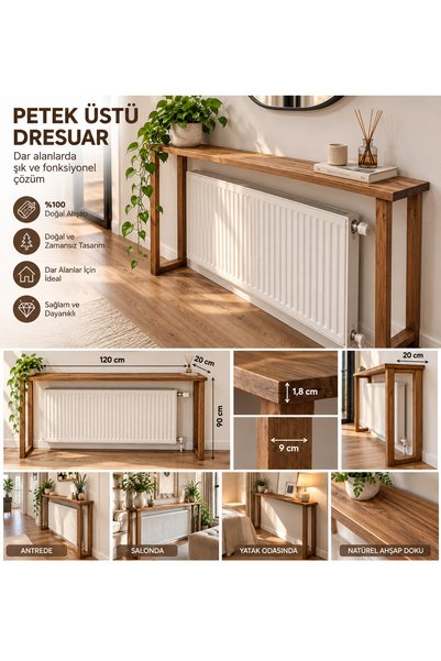DizyWood Ahşap Petek Üstü Dresuar 120 cm İnce Konsol Masa Dar Alan Antre Kori...