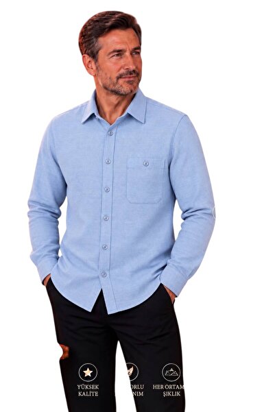 GÖMLEK GALERİSİ Men's Classic Wide Cut Long Sleeve Pocket Oxford Cotton Shirt