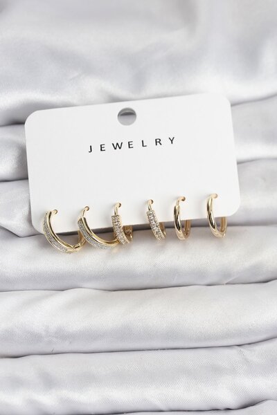 Skygo Zircon Stone Gold Color Brass Women's Earring Set Tj-Bkp11481