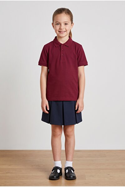 fevien Girl's Polo Collar School T-Shirt Set Short Sleeve 100% Cotton Fabric