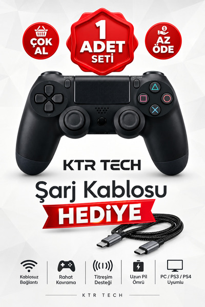 KTR TECH Ps4 Joystick PC Tablet Telefon Uyumlu Titreşimli Oyun Kolu Gamepad +...