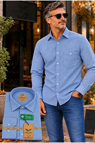 GÖMLEK GALERİSİ Men's Classic Wide Cut Long Sleeve Pocket Oxford Cotton Shirt