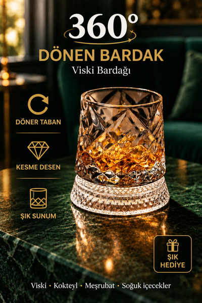 Velluna Home 360° Dönen Metal Rulmanlı Özel Döner Tabanı Kristal Kesme Desenl...