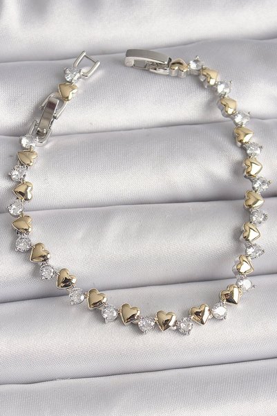 Skygo Brass Silver Color Zircon Stone Gold Heart Vip Series Women's Bracelet ...