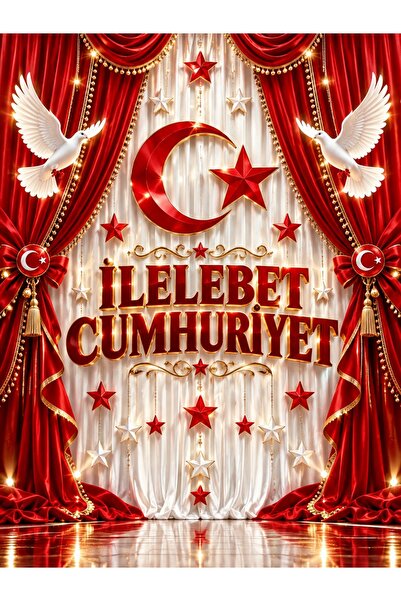 29 EKİM CUMHURİYET BAYRAMI OKUL PANOSU / KUMAŞA BASKı PANOSU EK DİKİŞLİ /200 x200 CM