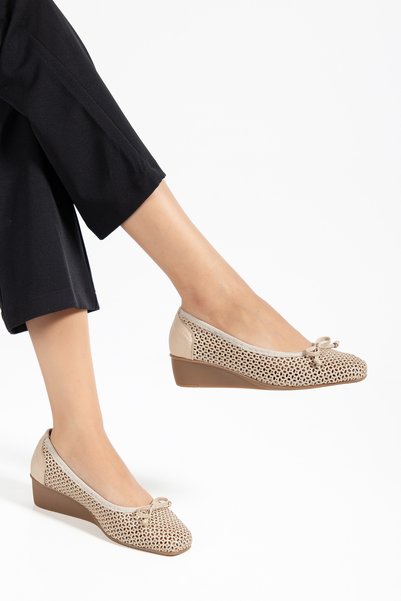 Elile Shoes Genuine Leather Wedge Heel Comfort Women's Shoes in Sizes 33-34-35 and up to Size 41-42