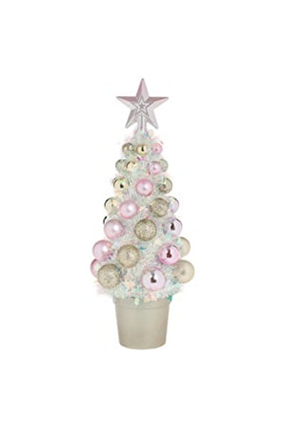 OEM Decorative Christmas Tree Fine Iridescent Tinsel with Pink Gold Globes 30cm