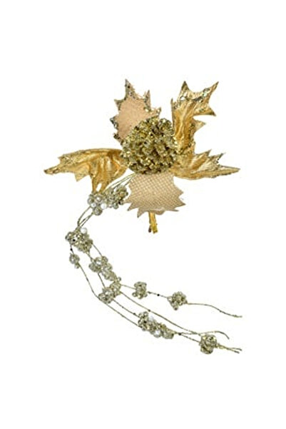 OEM Floare Decorativa de Craciun Aurie cu Glitter Ghirlanda & Clips 22cm