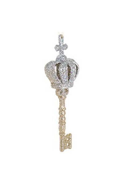 OEM Christmas Tree Ornament Key with Crown Beige Shamanie Silver Glitter 5x15cm