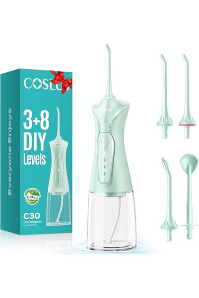 COSLUS جهاز تنظيف الأسنان بالماء المحمول C30، 4 أوضاع، إعدادات محسنة، أبيض
