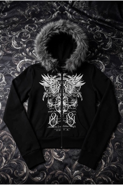 Köstebek Angel Wings Furry Hooded Sweat Cardigan