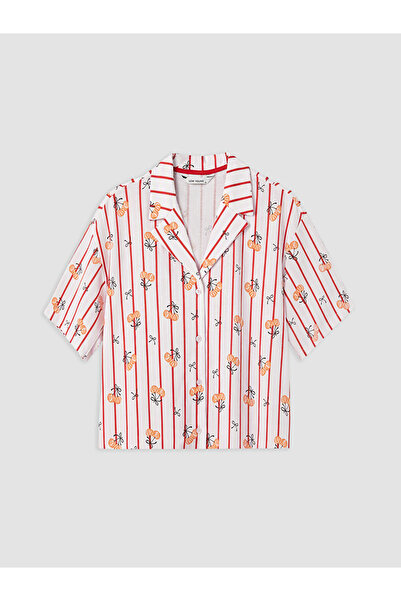 LC Waikiki Ozmarka New Season Pink Shirt Collar Patterned Women's Pajama Top