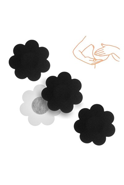 OEM Set 3 perechi plasturi negri pentru mameloane, model floare Ø7 cm – acope...