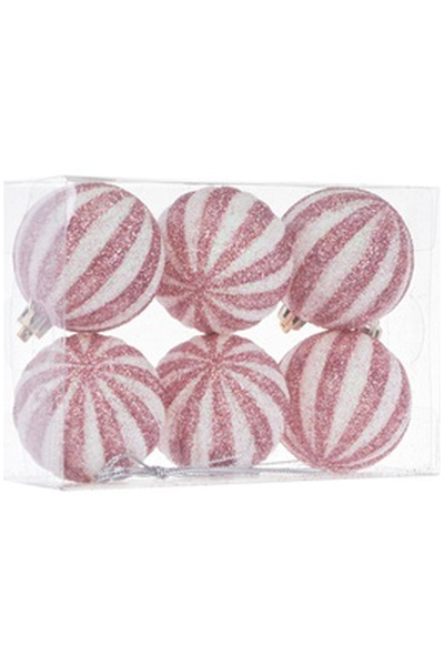 OEM Set of Pink and White Christmas Baubles with Glitter Ø8cm - 6pcs