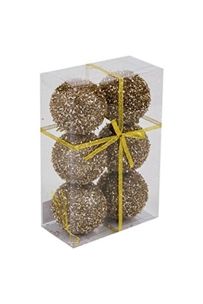 OEM Set of Beige Tinsel Christmas Baubles Ø8cm - 6pcs