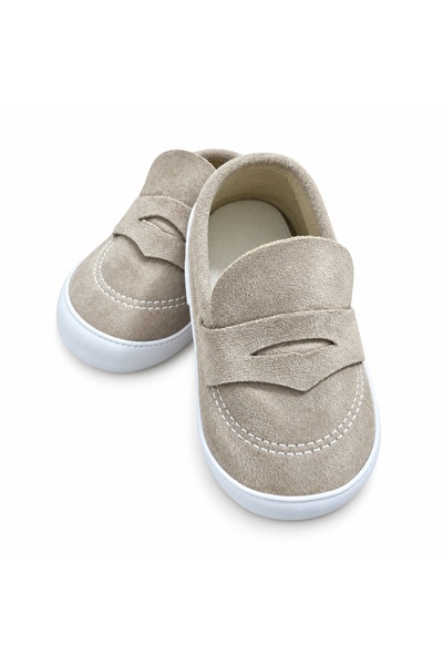 Pure Boutique Mocasini bebe baieti bej, pantofiori eleganti cu talpa moale