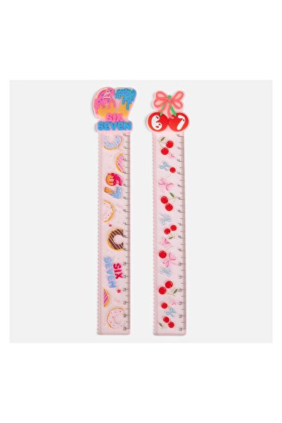 OEM Riglă Fancy 15 cm din plastic, roz, model „6 7” cu element Rubber – margi...