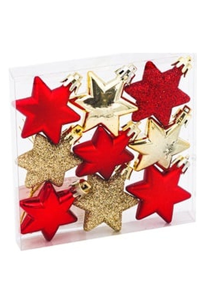 OEM Set Ornamente de Craciun Stele Rosii Aurii Glitter 5cm - 9buc