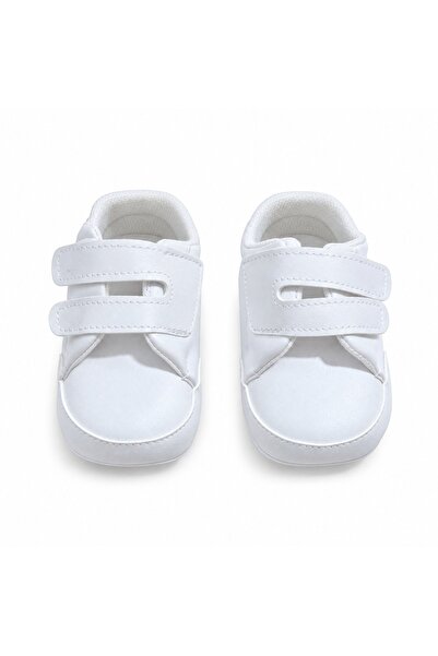 Pure Boutique Pantofiori bebe albi din piele ecologica cu doua barete cu arici
