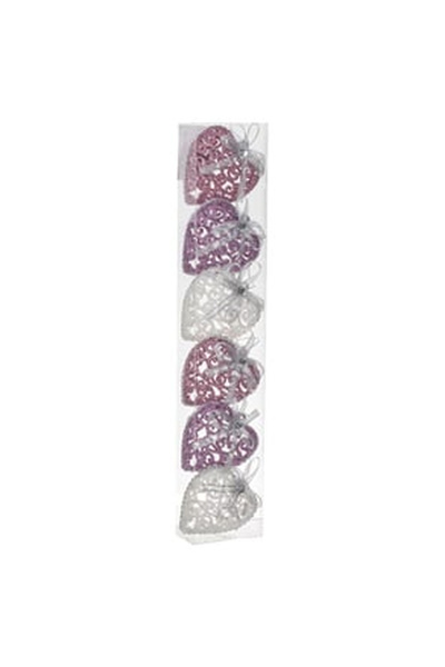 OEM Christmas Ornaments Set White Purple Pink Glitter Hearts 8cm - 6pcs