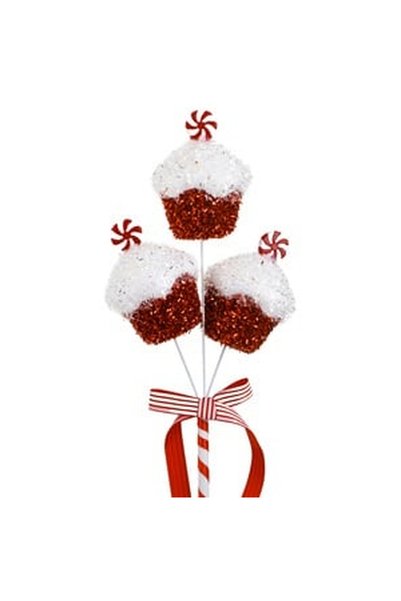 OEM Christmas Tree Ornament Stick with Red White Candy Cupcakes & Tinsel 52cm