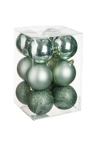 OEM Set of Mint Green Matte Shiny Christmas Baubles with Glitter Ø8cm - 12pcs
