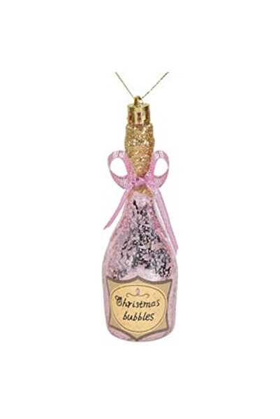 OEM Ornamnet Brad de Craciun Sticla de Sampanie Roz cu Fundita Roz & Glitter ...