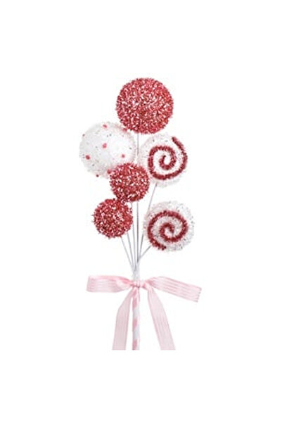 OEM Ornament Brad de Craciun Stick cu Acadea & Globuri Roz Albe Beteala 50cm