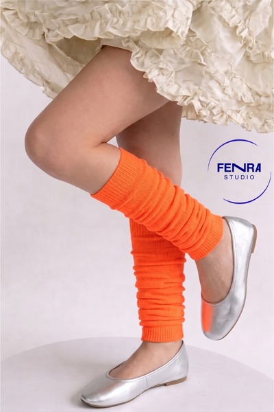 FENRA STUDIO بنطلون نسائي قطني بلون برتقالي فلورسنت نيون