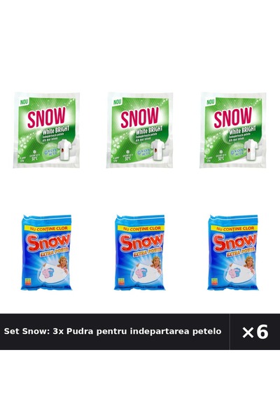 Snow Set Snow: 3x Pudra pentru indepartarea petelor White + Solutie pentru In...