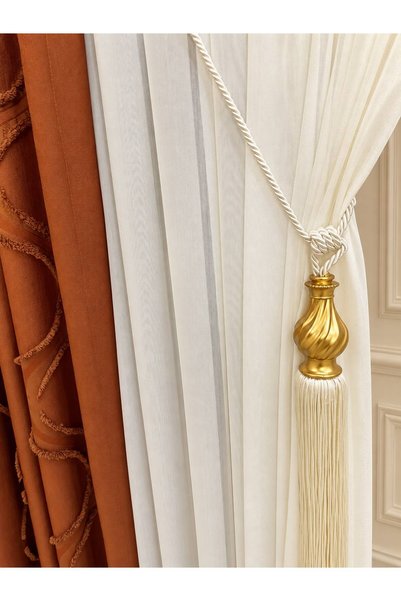 GACALLAR HOUSE Taçsoft Bamboo Draped Double-Breasted Model 1/3 Full Pleated, No Ironing Needed after Washing, Accessory Included as a Gift