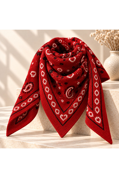 Didoria Accessory Kadın Bandana Desenli Triko Üçgen Şal Paisley Fular Kışlık ...