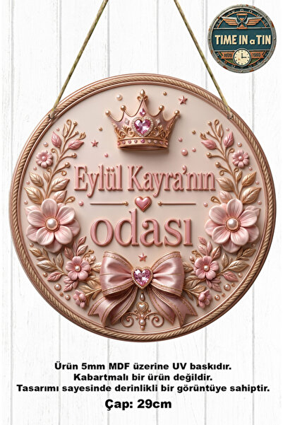 time in a tin retro 1960 İsme Özel Bebek Kapı Süsü - Ahşap Görünümlü 3D Etkil...