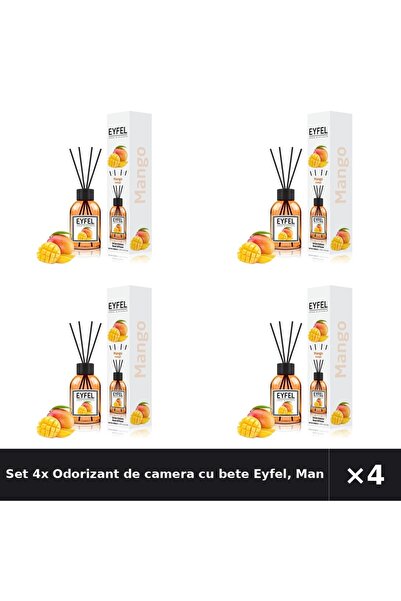 Eyfel Set 4x Odorizant de camera cu bete Eyfel, Mango, 120 ml