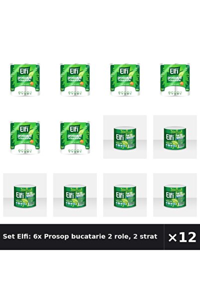 Elfi Set Elfi: 6x Prosop bucatarie 2 role, 2 straturi + Hartie Igienica Stand...