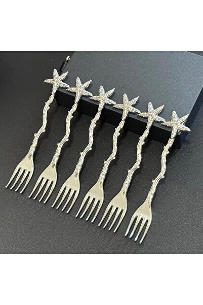 GENERAL [Seaside Romance] 6-Piece Gold/Silver Starfish Salad Fork Set – Nauti...
