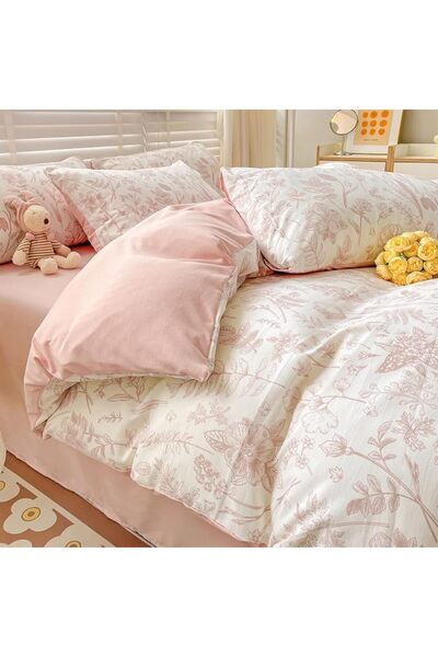 GENERAL Xrare Double Layered Yarn Bedding Set 4Pcs, Polyotton Duvet Cover Set, Queen Size Quilt Cover(200x23