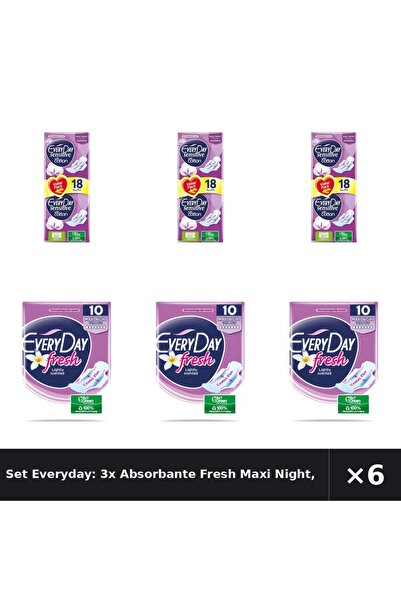 EveryDay Set de zi cu zi: 3x Absorbante Fresh Maxi Night, 18 buc + Absorbante...