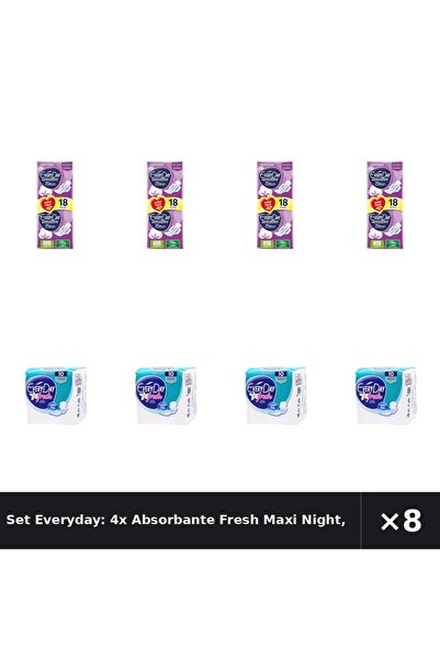 EveryDay Set Everyday: 4x Absorbante Fresh Maxi Night, 18 buc + Absorbante Fr...