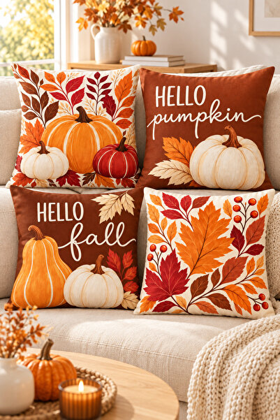 stellahomes Autumn Themed Pumpkin and Leaf Pattern Decorative Throw Pillow Co...