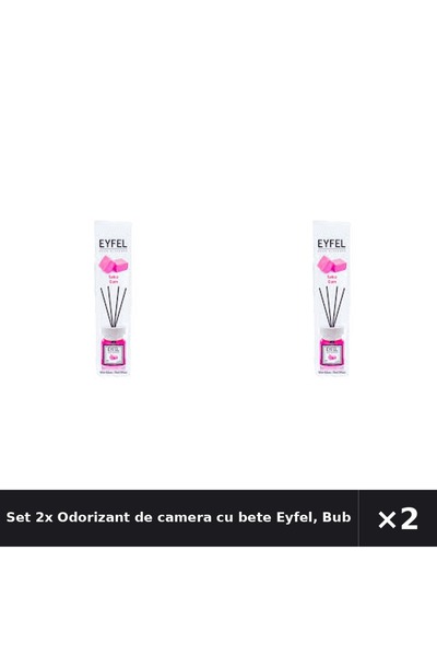 Eyfel Set 2x Odorizant de camera cu bete Eyfel, Bubble Gum, 120 ml