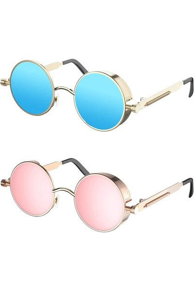 ProudDemon Retro Gothic Steampunk Sunglasses for Women Men Round Lens Metal F...