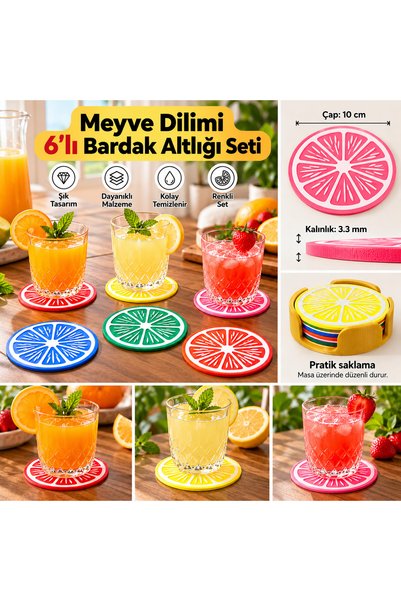 Meyve Dilimi 6lı Bardak Altlığı Seti