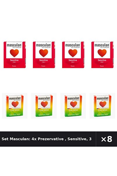 Masculan Set Masculan: 4x Prezervative, Sensibile, 3 buc + Prezervative aroma...